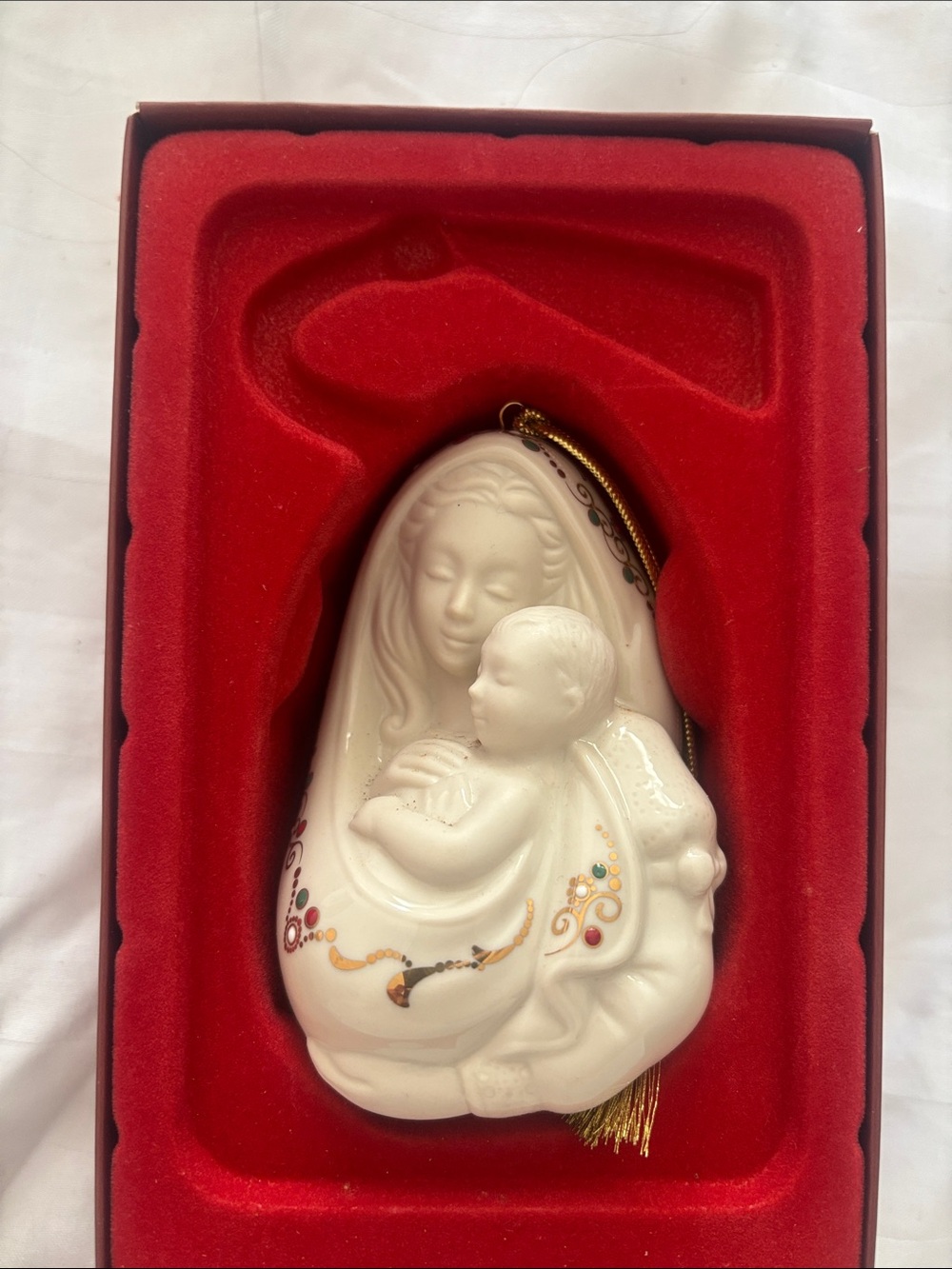 Lenox White Porcelain Mother and Child Ornament with Gold Accents